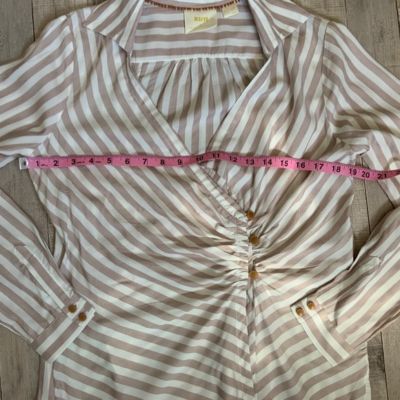 Anthropologie Maeve Mauve Ivory Surplice Wrap Draped Long Sleeve Blouse Shirt 4 - Picture 13 of 14